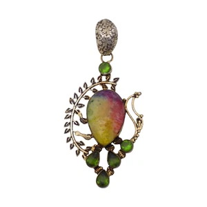 AMAZING ART DECO STERLING SILVER MULTICOLORED QUARTZ PENDANT 25.7GR #1128 - Picture 1 of 4