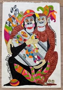 San Diego Zoo Gorillas  Embracing 1974 Original Poster Artwork Robert L Smith - Picture 1 of 7