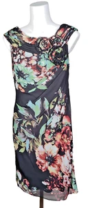 Adrianna Papell Black Floral Short Sheath Dress Mother of Bride Wedding Guest 10 - Picture 1 of 11