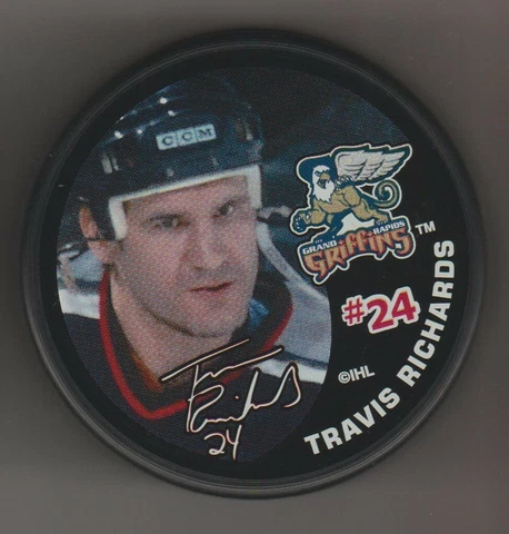 Grand Rapids Griffins Travis Richards #24 Griffin IHL Hockey Puck Valvoline Oil Cover