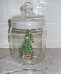 Glas Weihnachtsbaum mit Geschenken klar 7" hoch Süßigkeiten Schale klein Kanister Glas sehr guter Zustand - Bild 1 von 7
