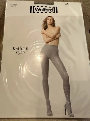 Wolford Kathrin Tights M Artic Grey/Silver Tights Hand Applied Appliqué Details - Image 1 of 4