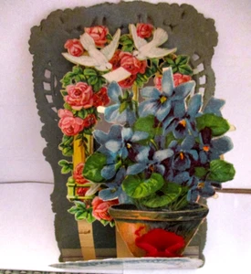 Antique German Victorian Roses die cut violet dove Fold Out Embossed Valentine - Picture 1 of 3