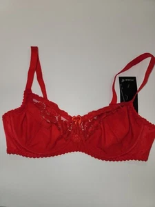  Neu mit Etikett rot Nylon & Spitze ungefüttert Bügel Damen FRUGUE Minimizer BH 36C *A4 - Bild 1 von 4