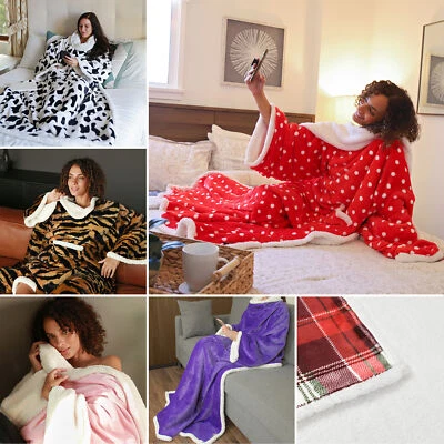 Sherpa polar portátil con mangas bolsillo microfibra cálida manta de TV Foto 1 de 4