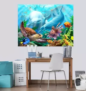 3D Sea Turtle Dolphin 157RAI Wall Stickers Wall Mural Decals Jerry LoFaro Honey - Picture 1 of 10