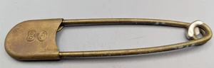 Brass Large Safety Pin Key #80 Tag Duffel Laundry Horse Bag Key Ring 1930s 5" - Picture 1 of 3