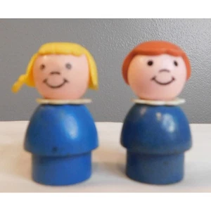 Fisher-Price Little People Set di 2 bambine vintage in legno blu  - Foto 1 di 6