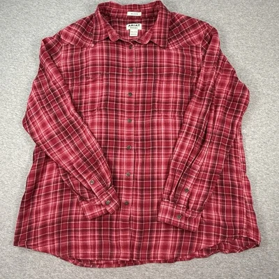 Camisa feminina Ariat XXL 2XL xadrez rosa trabalho faroeste botão para cima - Imagem 1 de 4