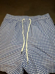 Polo Ralph Lauren Men’s Gingham Swim Trunks Blue White XXL Mesh Lined Drawstring - Picture 1 of 14