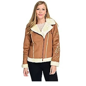 Solitaire Jacket Women's M Embroidered Faux Suede Fur Boho Western Cowgirl NEW - Picture 1 of 12