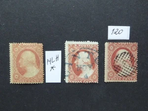 US Stamps 1857 Mint and Used Three Cents Good Cancel Three Stamps ! - Picture 1 of 2