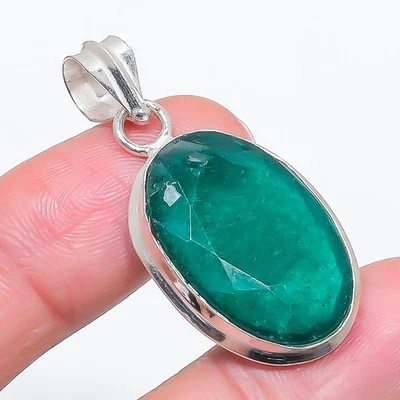 Emerald(Simulated) Gemstone 925 Sterling Silver Jewelry Pendant 1.65" d197 - Image 1 of 2