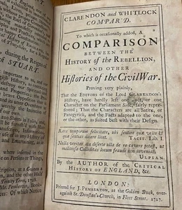 John Oldmixon / Clarendon and Whitlock Compar'd To which is occasionally 1st ed - Imagen 1 de 2