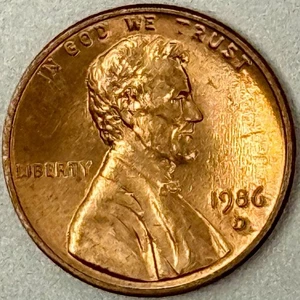 1986 D Mint Mark AU-Details Red Lincoln Penny - Picture 1 of 4
