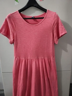 Old Navy Dress Womens M Pink Maxi Tier Flare Swing Slub Cotton Stretch Pockets - Image 1 of 4