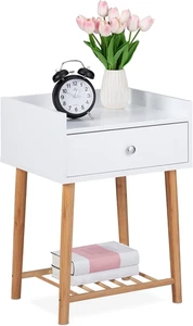 Model 1003 Comodino Stile Nordico, 2 Ripiani, Cassetto, Moderno, Camera Da Letto - Foto 1 di 12