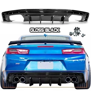 For 16-24 Chevy Camaro LT SS RS Painted Gloss Blk Shark Fin Rear Bumper Diffuser - Imagen 1 de 19