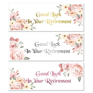 HAPPY RETIREMENT BANNER LEAVING JOB PARTY  FLORAL PATTERN LADIES GOOD LUCK  - Picture 1 of 4