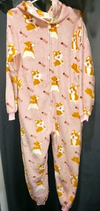girls NEW CORGI DOG PINK FLEECE SLEEPER 1 PC PAJAMA nwot small 10? see msrmts - Picture 1 of 2