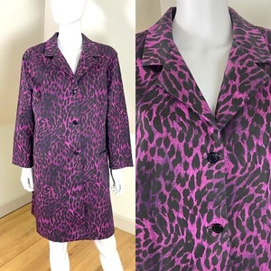 Vintage 90s Magenta Leopard Lightweight Trench Coat Jacket XL/XXL Volup Pink - Picture 1 of 16