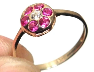 14ct Gold Simulated Diamond and Ruby Paste DAISY Ring London 2021 - Picture 1 of 12