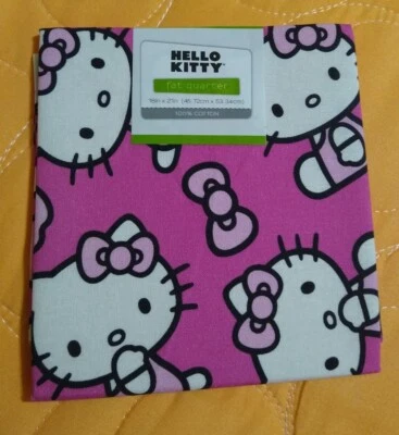 Hello Kitty 100% Cotton Pink Fabric Fat Quarter  18" x 21” New! Free Shipping! - Image 1 of 4