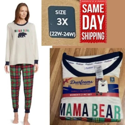 Dearfoams Women's 3X 22W-24W Plaid Bear Matching Family Pajamas Set, 2-Piece NWT - Image 1 of 4