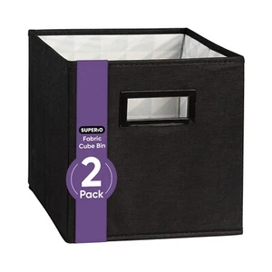 Superio Fabric Organizing Bin, 11" Black Fabric Cube 2-Pack - Picture 1 of 18