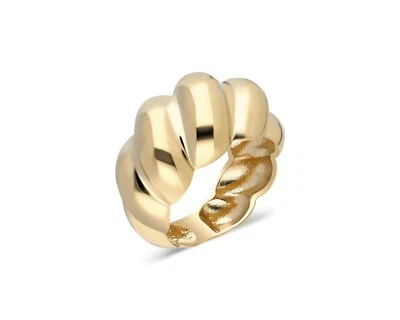14k Real Solid Gold Croissant Ring Thick Band Twisted Dome Ring for Women Ladies - Image 1 of 4