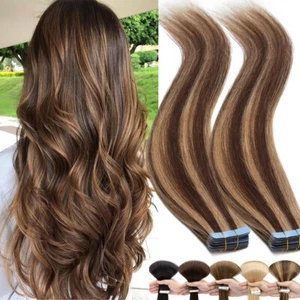 Russian Tape In Hair Extensions 100% Remy Human Hair Russian Skin Weft Thick Mix - Picture 1 of 95