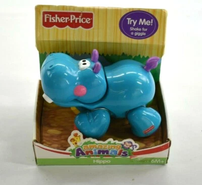 Fisher-Price Amazing Animals Hippo 6m+ Shake & Giggle Toddler Toy Blue Rattle] - Image 1 of 4
