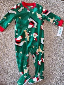 Baby Boys Or Girls Carters Green Santa Christmas Pajamas Size 12 Months New - Picture 1 of 5