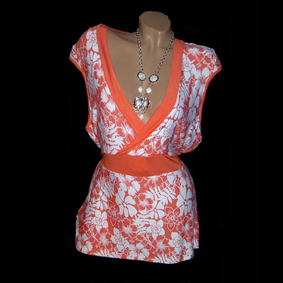 Tunika Top Yust For You Allover Druck Viskos Jersey orange weiß 48 50 XXL Neu - Bild 1 von 2