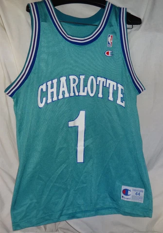 Vintage Mugsy Bogues Champion Charlotte Hornets Jersey Men’s 44 Nice Basketball Cover