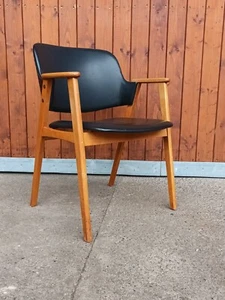 Armchair Vintage Easy Chair Armchair Vinyl & Wood Danish Armchair 60s Chair - Picture 1 of 11