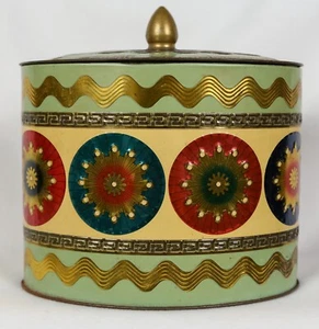 Caddy de té vintage ovalado de metal lata con tapa dorada/como nueva/azul/rojo ~5,25" de alto - Imagen 1 de 10