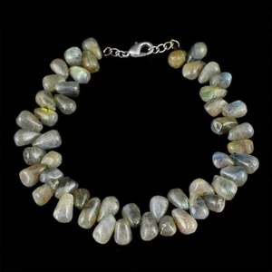 118.50 CTS NATURAL GOLDEN FLASH LABRADORITE TEAR DROP BEADS BRACELET (RS) - Picture 1 of 2