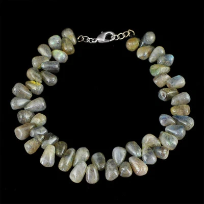 118.50 CTS NATURAL GOLDEN FLASH LABRADORITE TEAR DROP BEADS BRACELET (RS) - Image 1 of 2