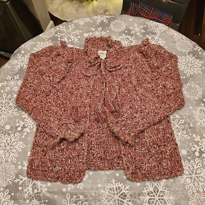 SAKS FIFTH AVENUE BURGUNDY CHUNKY KNIT TEXTURED TIE CARDIGAN BLAZER VINTAGE Sz S - Image 1 of 4