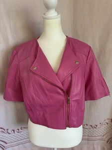 Neu mit Etikett Lamarque Hot Pink Lammleder Cropped Bikerjacke Größe Large - Bild 1 von 10