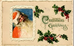 Vintage Christmas Postcard Santa Claus Holly Berries John Winsch Artist Signed - Picture 1 of 3