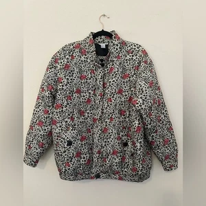 Anna und Frank Leopard & Rose Steppjacke Seide Puffer XL leicht geblümt - Bild 1 von 11