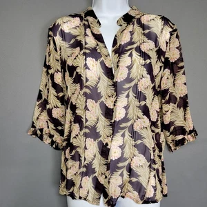 Old Navy Shirt Womens Large Purple Sheer Floral Button Up Ruffle Sleeve Blouse - Picture 1 of 12