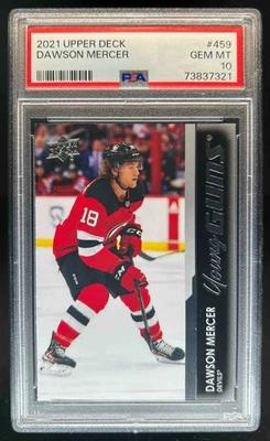 2021-22 Upper Deck Dawson Mercer Rookie Young Guns RC #459 Devils PSA 10 - Image 1 of 2