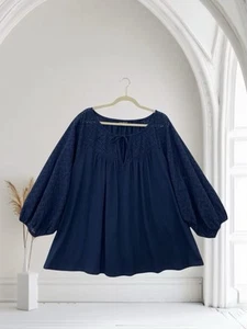 Top donna Lane Bryant con occhielli e cravatta taglia 26/28 blu navy estivo maglia morbida slub - Foto 1 di 17