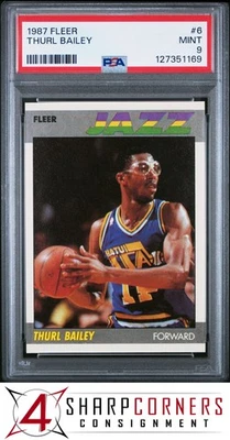 1987 FLEER #6 THURL BAILEY JAZZ PSA 9 - Image 1 of 2