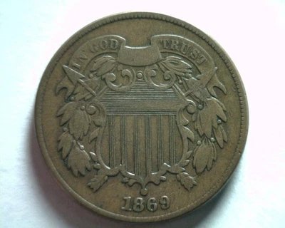 1869 TWO CENT PIECE FINE+ F+ NICE ORIGINAL COIN FROM BOBS COINS FAST SHIPMENT - Image 1 of 2