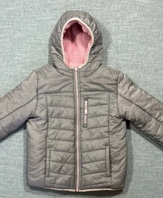 Eddie Bauer Girls Size S 7/8 Pink Puffer Coat Fleece Lined Reversible Jacket - Image 1 of 4