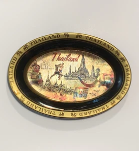 Placa de recuerdo vintage decorativa Tailandia ovalada coleccionista arte figuras símbolos - Imagen 1 de 8